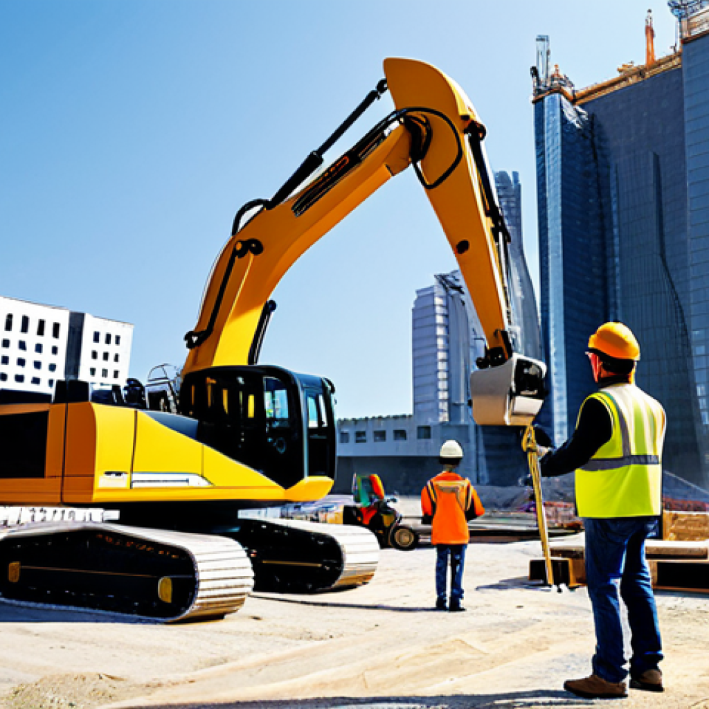 로봇 3D 프린팅 활용 - Construction Site of the Future**
"A futuristic construction site with a large robotic arm 3D print...