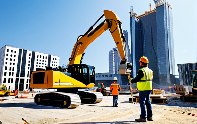 로봇 3D 프린팅 활용 - Construction Site of the Future**
"A futuristic construction site with a large robotic arm 3D print...