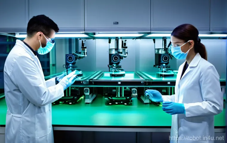 로봇공학 실험실 구축 - **Prompt:** A futuristic, brightly lit robotics laboratory bustling with activity. In the foreground... 로봇공학 실험실 구축 - **Prompt:** A futuristic, brightly lit robotics laboratory bustling with activity. In the foreground...